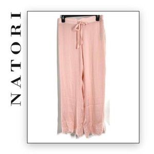 Josie Fairtytale Lace-Trim Satin Sleep Pants-Pink